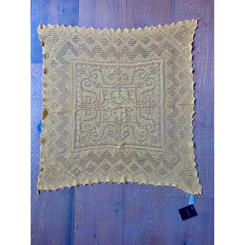 Vintage Laura Ashley Cotton Lace Cobweb Scarf Shawl Yellow Made in Great Britain